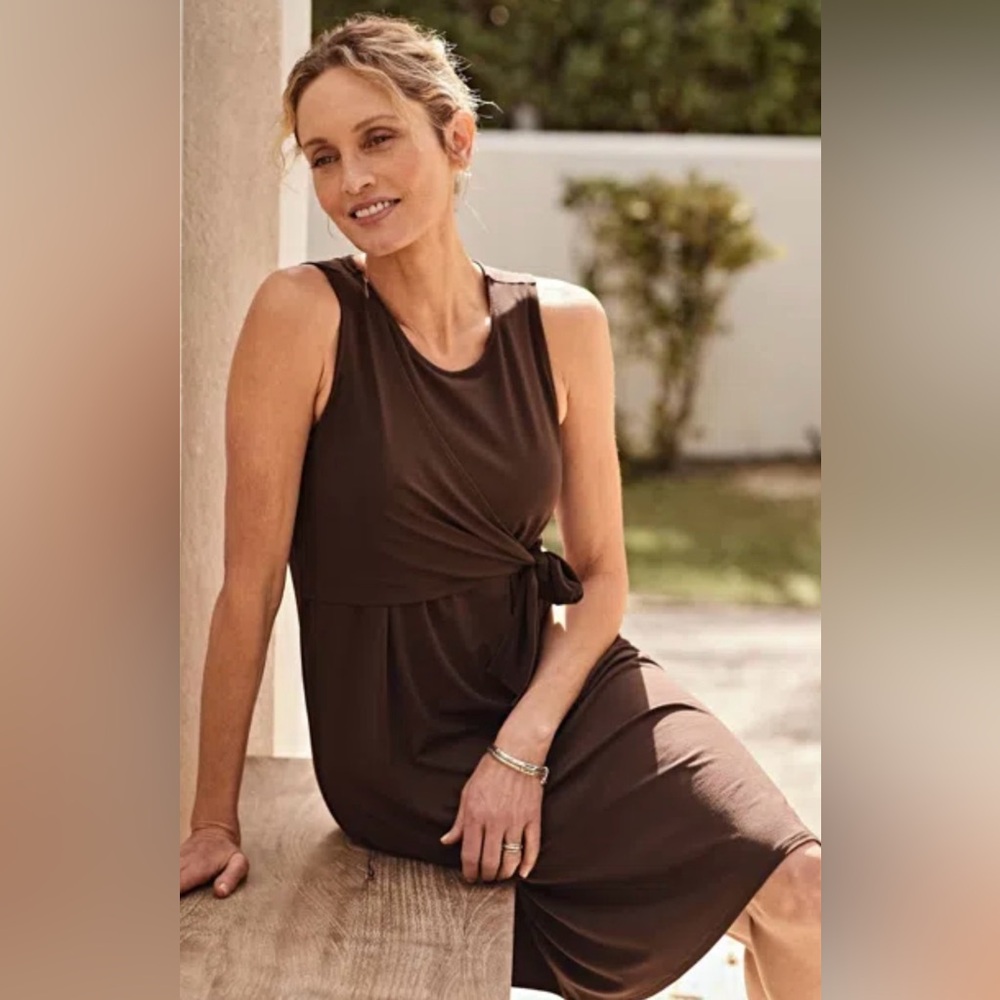 J Jill Dress NWT $109 Brown Wearever Faux Wrap Comfy Casual Business Summer S